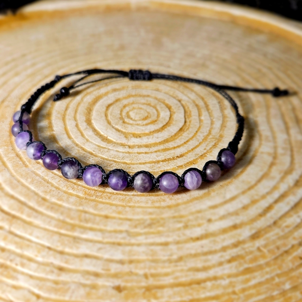 Unpolished Amethyst Shamballa Bracelet
